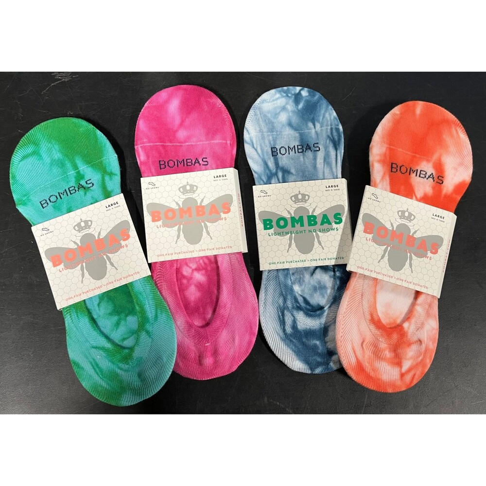 4 Pack Bombas Women's Lightweight Tie Dye No Show Socks Size Large 9.5-13 NEW